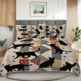 3pcs Of Black Cat Multi Posture Pattern Blanket Set All Season Bedding, 2 Pillowcases For Children, Teenagers, And Adults, Suitable For Bedrooms (Option: King-Black)