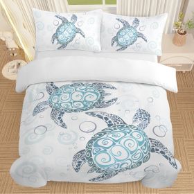Sea Turtle Bedding Aqua Teal Blue Duvet Cover Sets Beach Turtle Bed Sets Ocean 3 Piece Turtle Themed Comforter Cover With 2 Pillowcases Twin Full (Option: King-Blue)