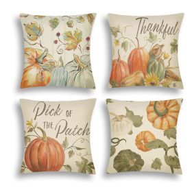 4Pcs Thanksgiving Fall Throw Pillows Cushion Case 18x18in Set of 4 Pumpkin Watercolor Farmhouse Pillowcase for Thanksgiving Day Harvest Festival (Option: Watercolor)