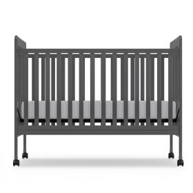 4-in-1 Convertible Baby Crib, Wood Full Size Toddler Bed with Locking Wheels, Non-Toxic Finish (Color: Storm gray)
